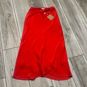 Red silk midi skirt size small NWT